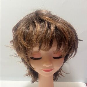 Brown Layered Short Wig with Bangs - Women Hair